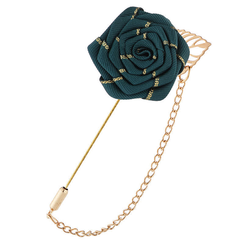 Men's Floral Camellia Chain Brooch - Green - image 4