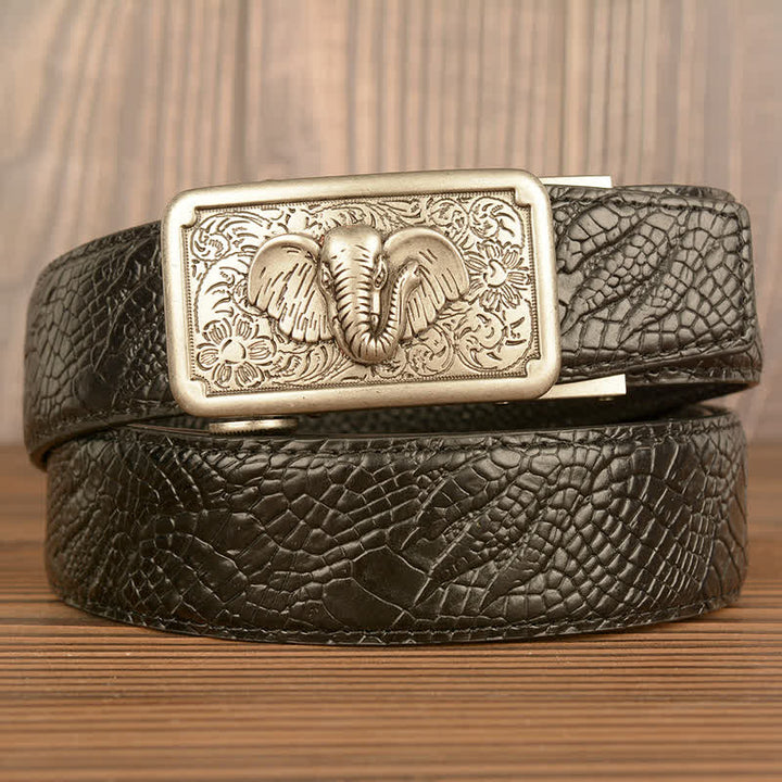 Men's Punk Elephant Alligator Pattern Leather Belt - Silver & Black - Alligator Claw - 44 - image 12