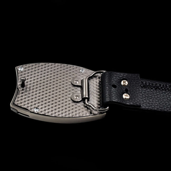 Men's Lion Insignia Leather Belt With Folding Knife - image 1