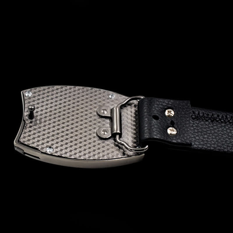 Men's Gold Dragon Head Leather Belt With Folding Knife - image 2