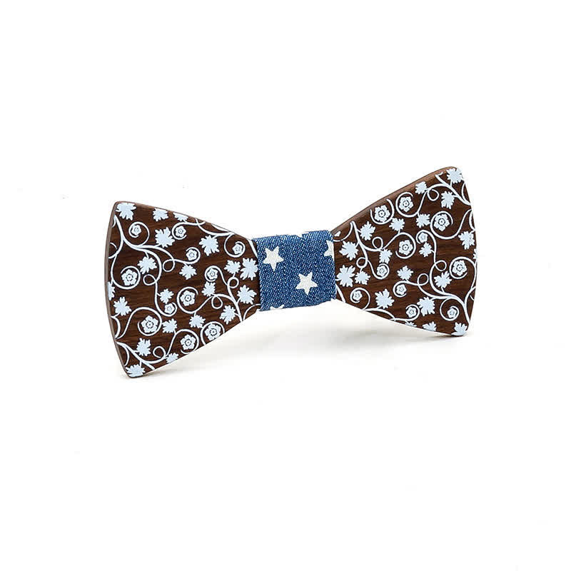Kid Glorious Floral Printing Wooden Bow Tie - Blue Star - image 0