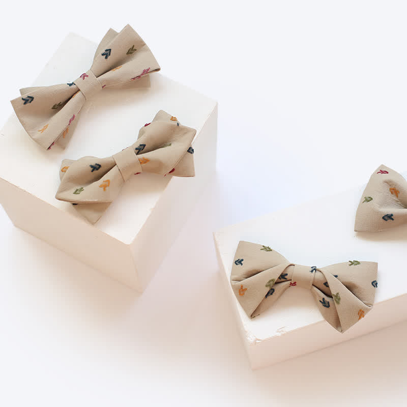 Men's Khaki Embroidery Arrows Bow Tie - image 3