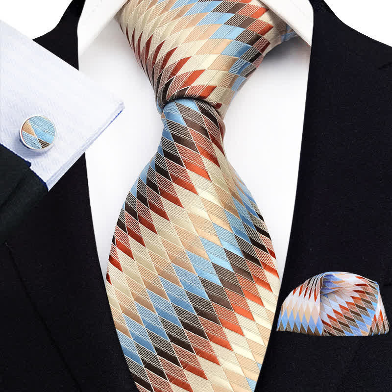 3Pcs Men's Multicolored Diamond Necktie Set - Multicolored - image 0