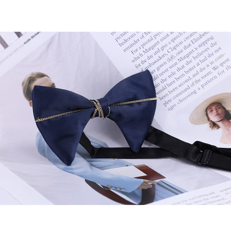 Men's Luxury Navy Blue Chain Bow Tie - image 3
