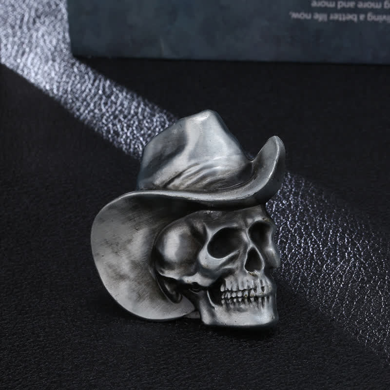 Men's DIY Creative Skull Head With Hat Buckle Leather Belt - Skull Head - Without Belt - image 0