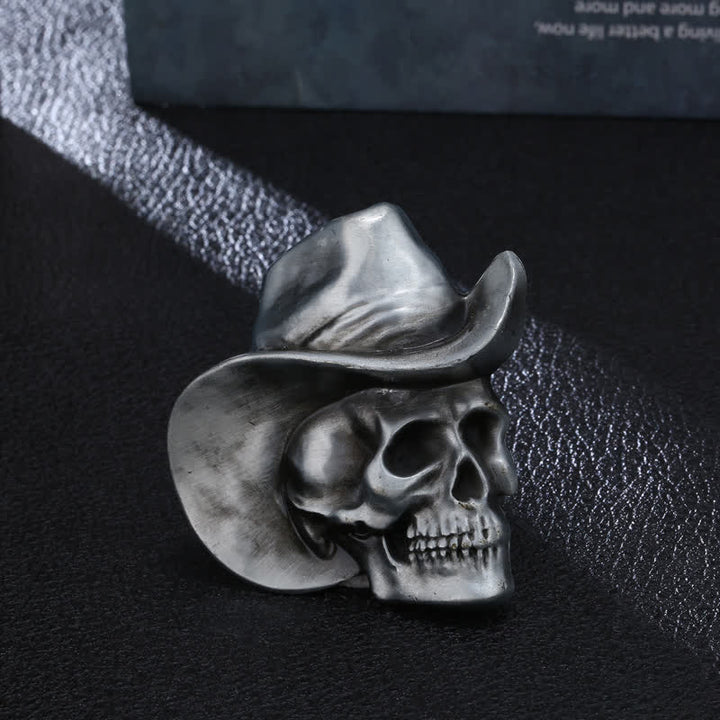 Men's DIY Creative Skull Head With Hat Buckle Leather Belt - Skull Head - Without Belt - image 0