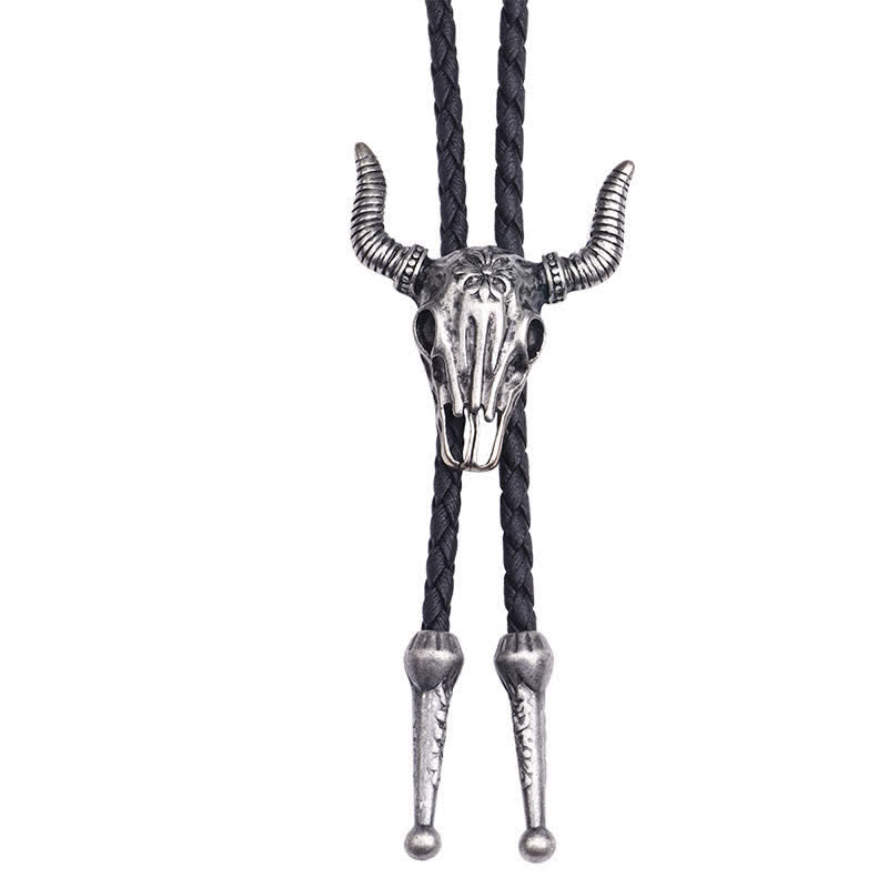 Vintage Native Style Bull Head Bolo Tie - Antique Silver - image 8