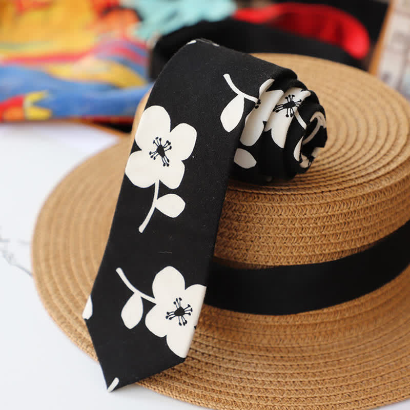 Men's Elegant Floral Skinny Necktie - Black - image 0