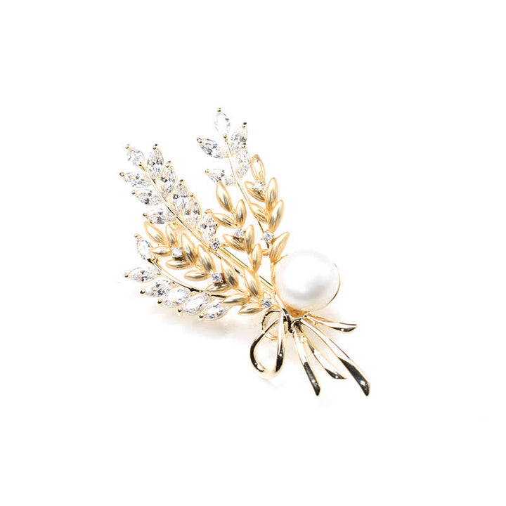 Women's Dazzling Pearl Zirconia Wheat Brooch - image 10
