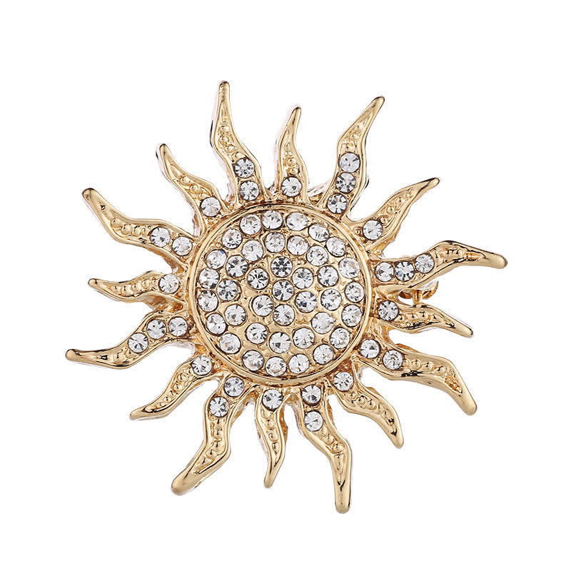 Men's Glowing Sunburst Rhinestone Brooch - Gold - image 6