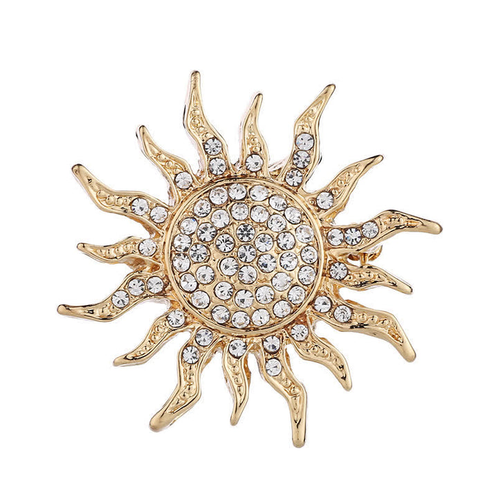 Men's Glowing Sunburst Rhinestone Brooch - Gold - image 6
