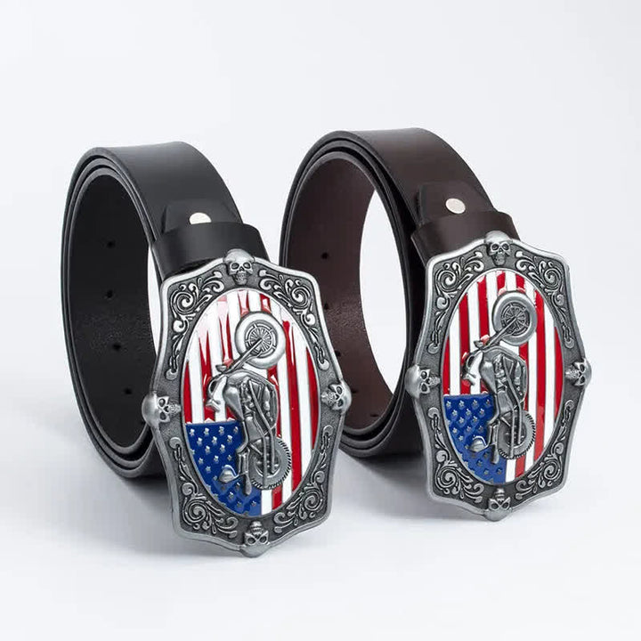 Men's Motorcycle American Flag Skull Leather Belt - image 10