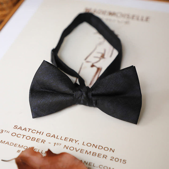 Men's Delicate Vintage Plain Bow Tie - Black Streaks - image 21