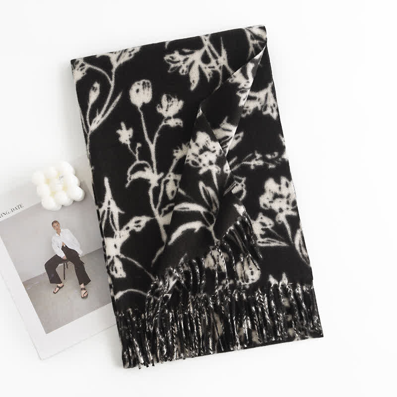 Women's Cream Sweet Flower Botanical Scarf - Black #1 - image 12