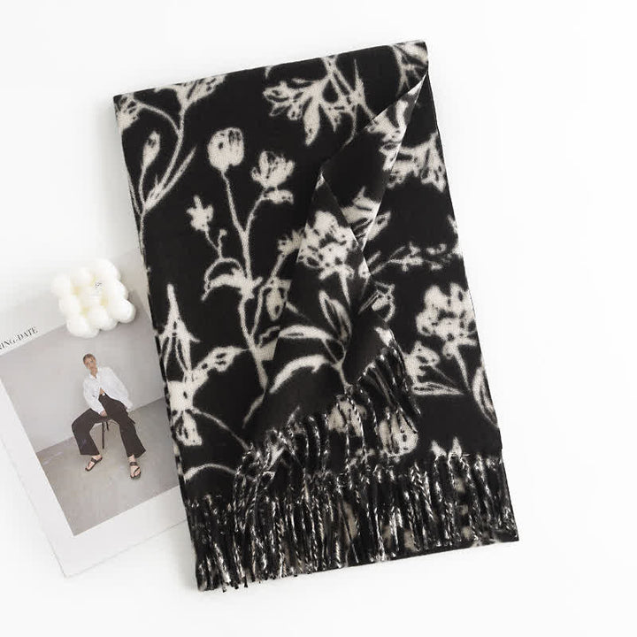 Women's Cream Sweet Flower Botanical Scarf - Black #1 - image 12