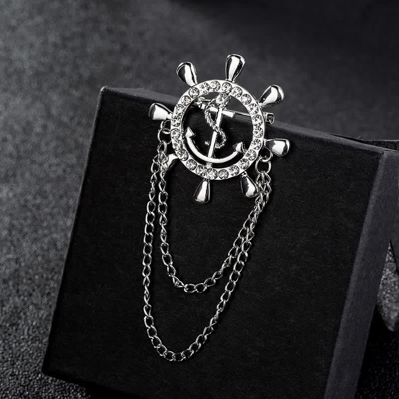 Men's Navy Ship Wheel Anchor Chain Brooch - image 6