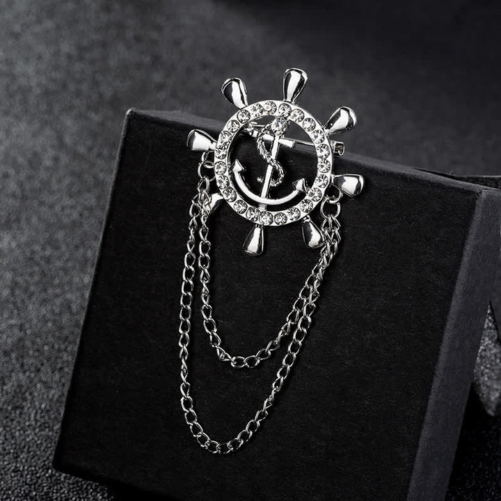 Men's Navy Ship Wheel Anchor Chain Brooch - image 6