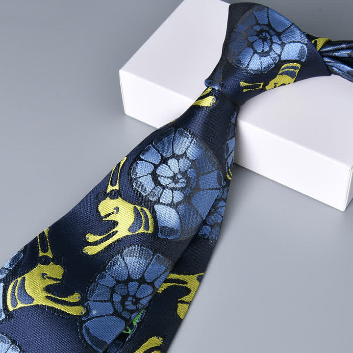  Navy & Yellow Men's Snail Floral Necktie - image 4