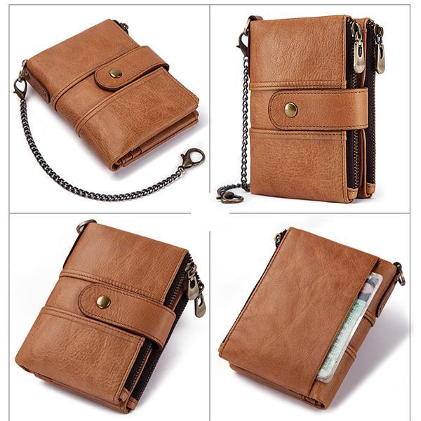 Genuine Leather Anti-theft Retro Wallet With Chain