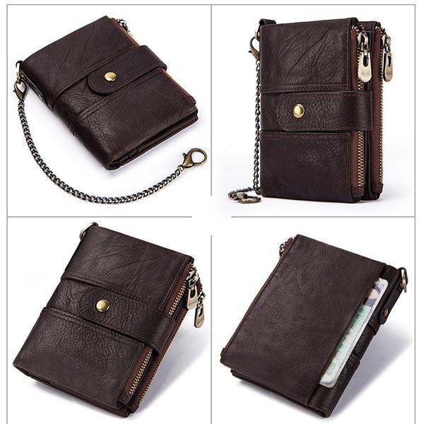 Genuine Leather Anti-theft Retro Wallet With Chain