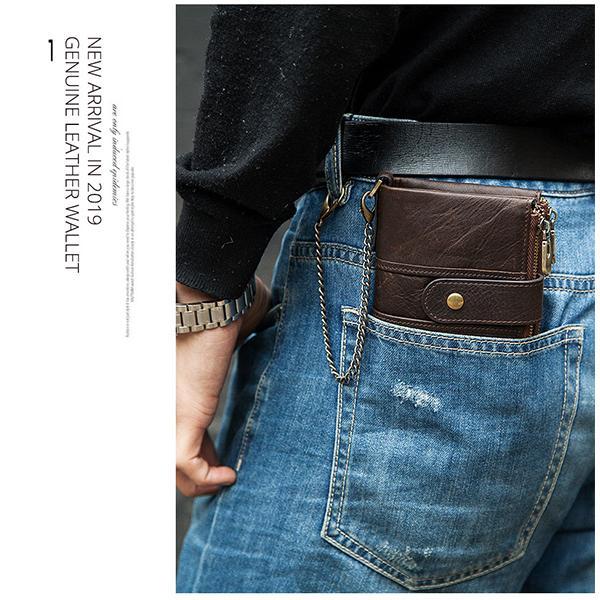 Genuine Leather Anti-theft Retro Wallet With Chain