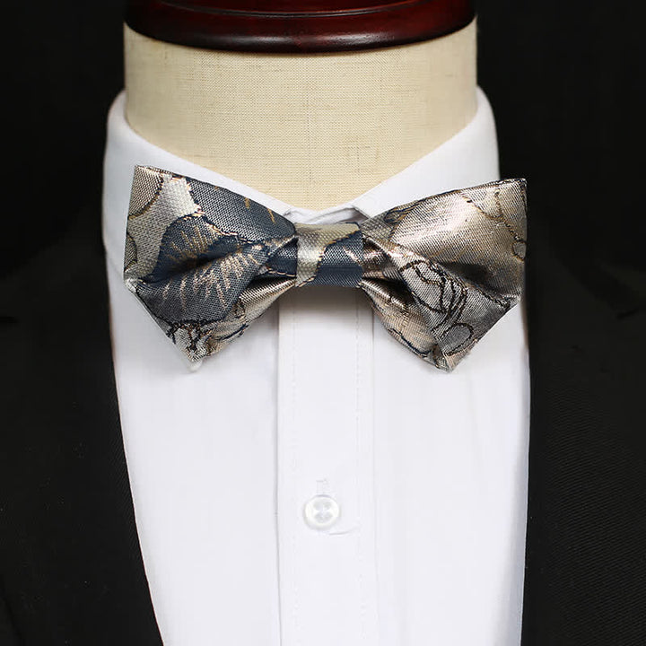 Men's Glittering Gold & Blue Floral Bow Tie - image 5