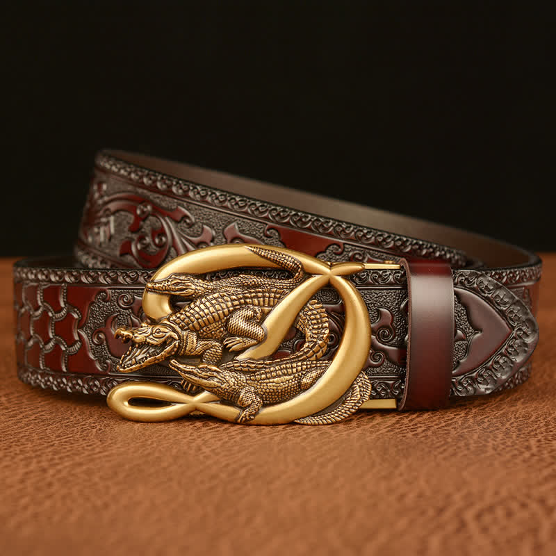 Men's Crocodile Buckle Embossing Leather Belt - image 3