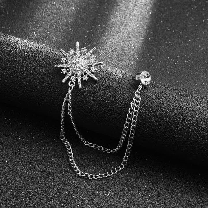 Men's Glittering Octagon Star Tassel Brooch - Silver - image 6
