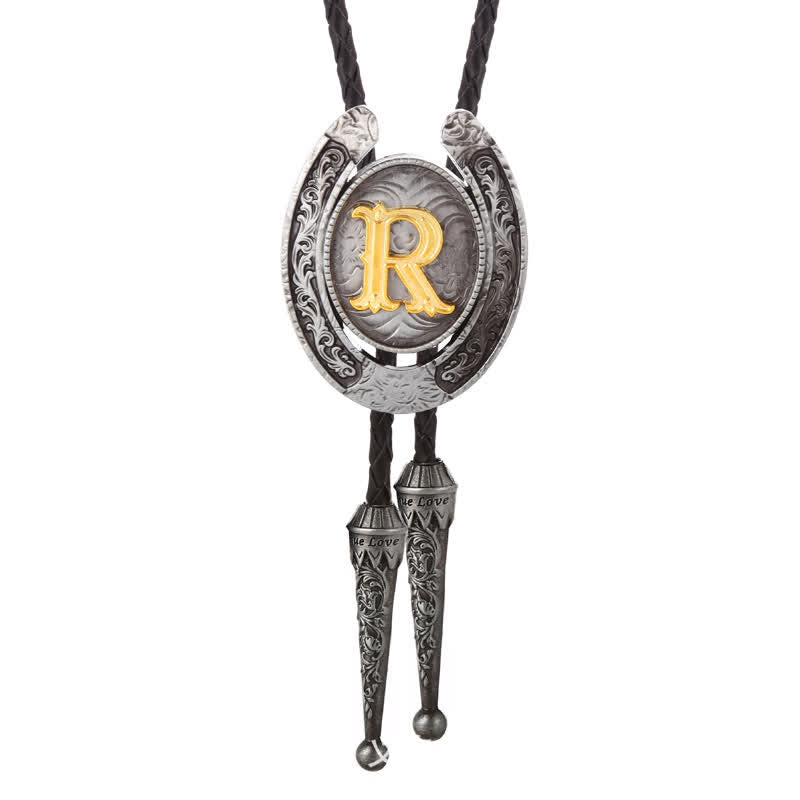 Modern Western Horseshoe Initial Letter A To Z Bolo Tie - Silver - R - image 48