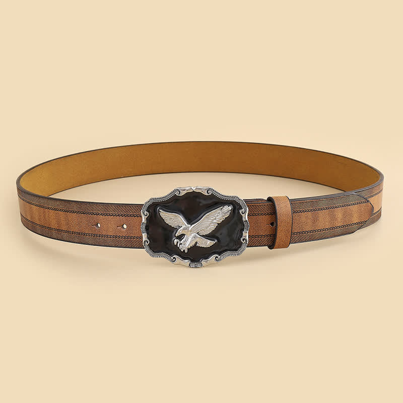 Men's Eye-Catching Silver Relief Eagle Black Buckle Leather Belt - image 3