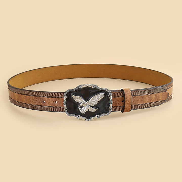 Men's Eye-Catching Silver Relief Eagle Black Buckle Leather Belt - image 3