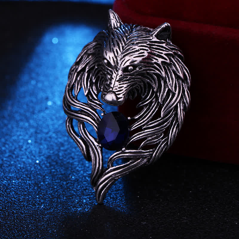 Men's Legend Wolf Head Brooch - Silver - image 2