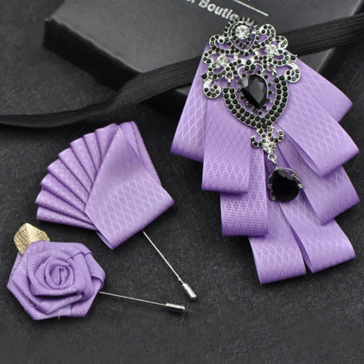 3Pcs Plaid Black Rhinestone Bow Tie Set - Violet Lattice - image 13