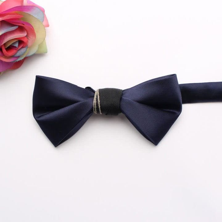 Men's Classic Glossy Solid Colored Bow Tie - Navy - image 2