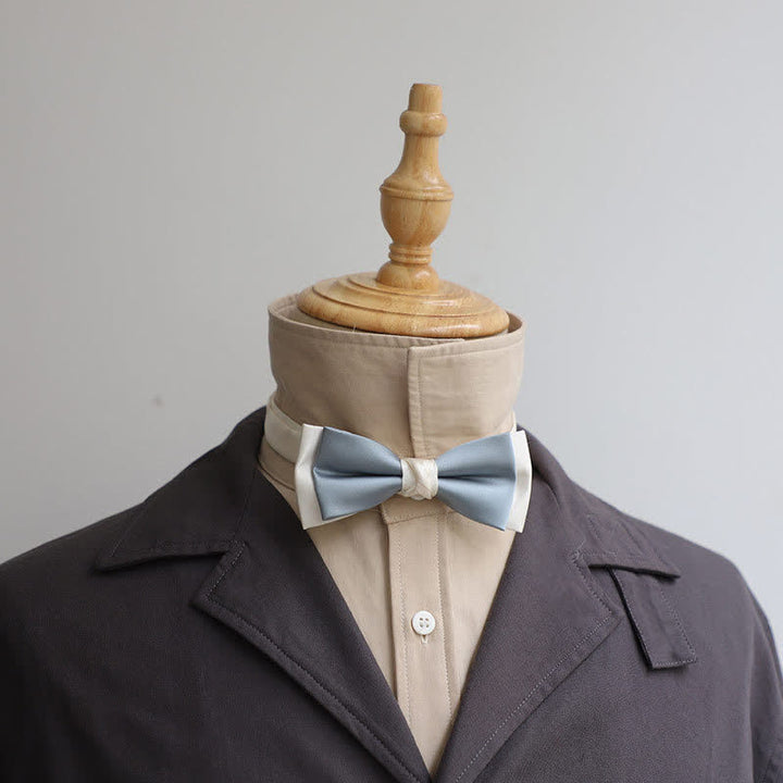 Men's Macaron Color & White Double-layer Bow Tie - Blue - image 0