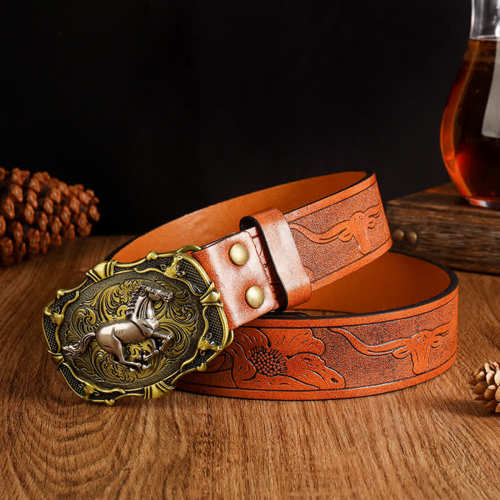 Men's Running Horse Geometric Buckle Leather Belt - Style #2 - 42 - image 2