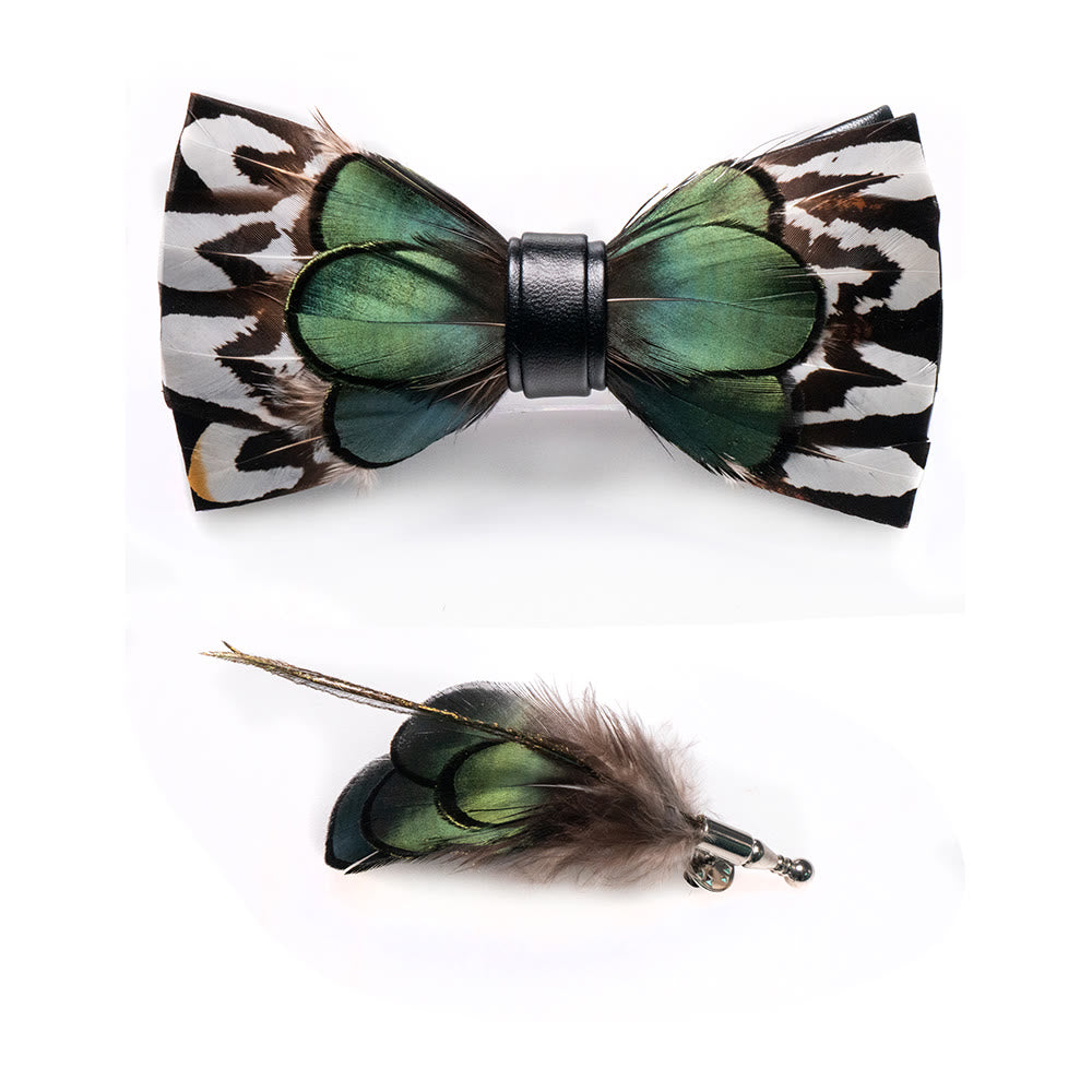 Kid's ForestGreen & White Feather Bow Tie with Lapel Pin - image 3