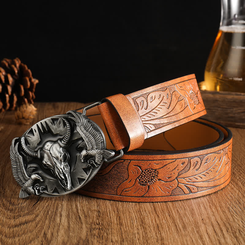 Men's Vintage Bull & Dual Eagles Leather Belt - Style #9 - 42 - image 20