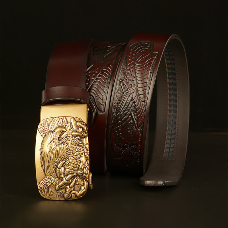 Men's Vintage Eagle Wings Automatic Buckle Leather Belt - image 11