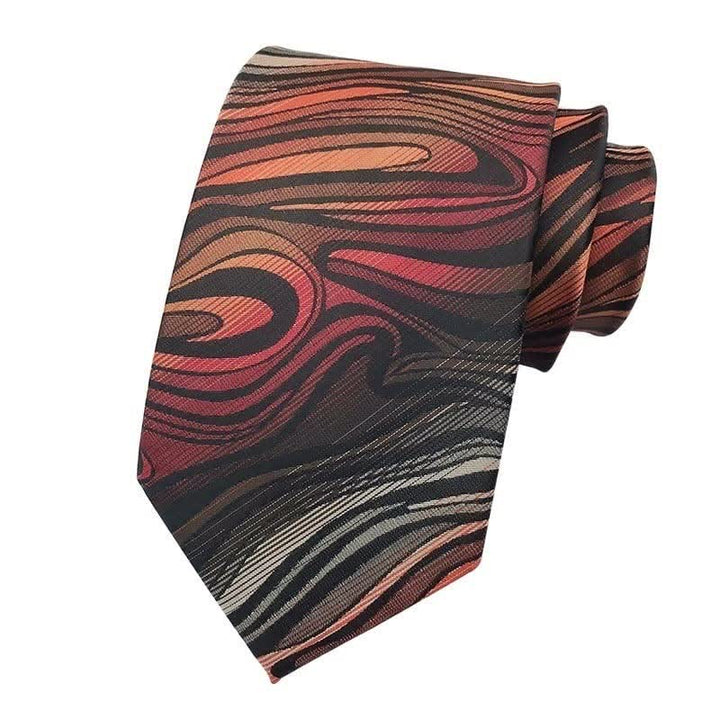 3Pcs Men's Red Flame Abstract Wavy Necktie Set - image 1