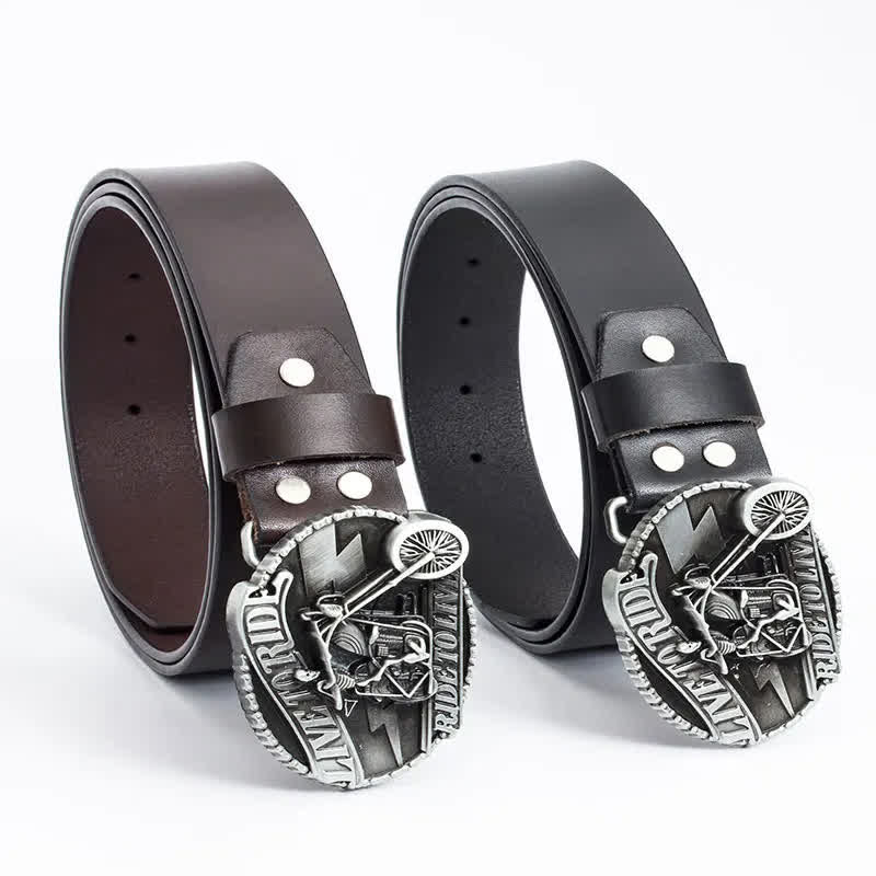 Men's Skeleton Motorcyclist Skull Leather Belt - image 1