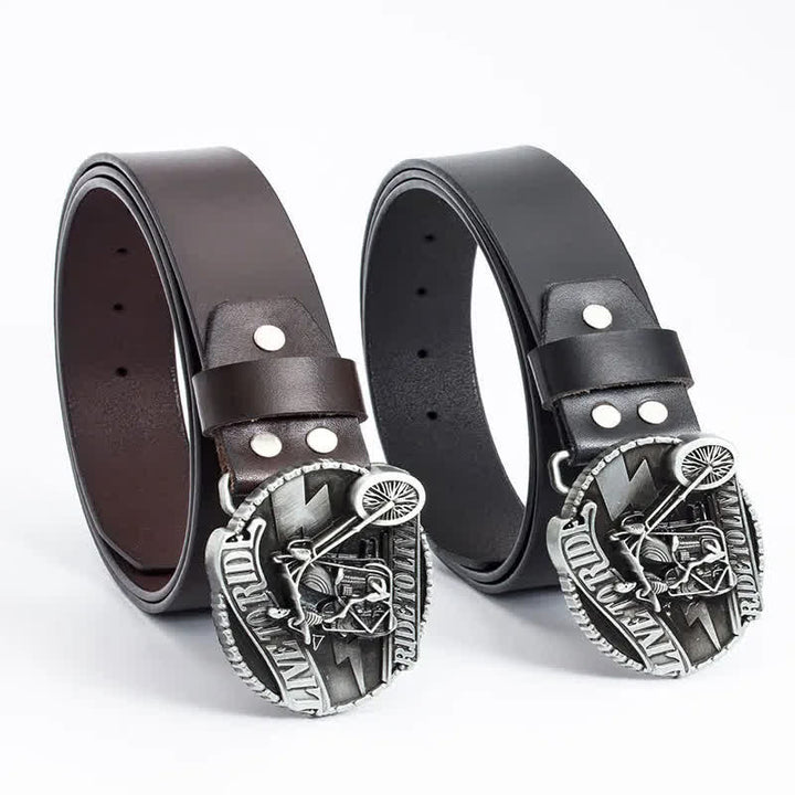 Men's Skeleton Motorcyclist Skull Leather Belt - image 1