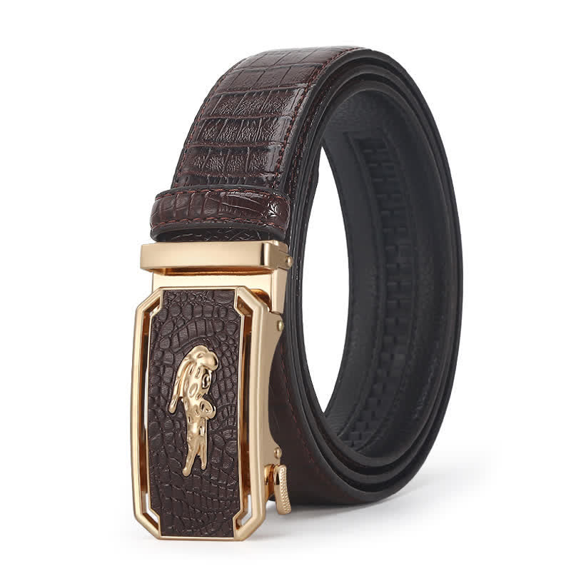Men's Crocodile Pattern Automatic Buckle Leather Belt - Style #6 - Brown / Gold - 44 - image 22