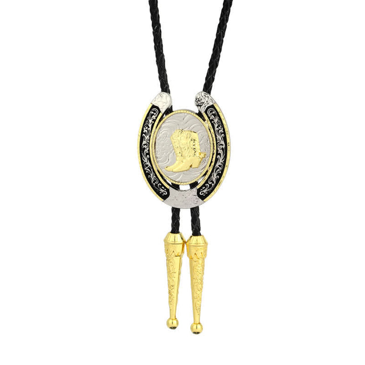 Two Tone Western Animal Style Horseshoe Shape Bolo Tie - Boots - image 4