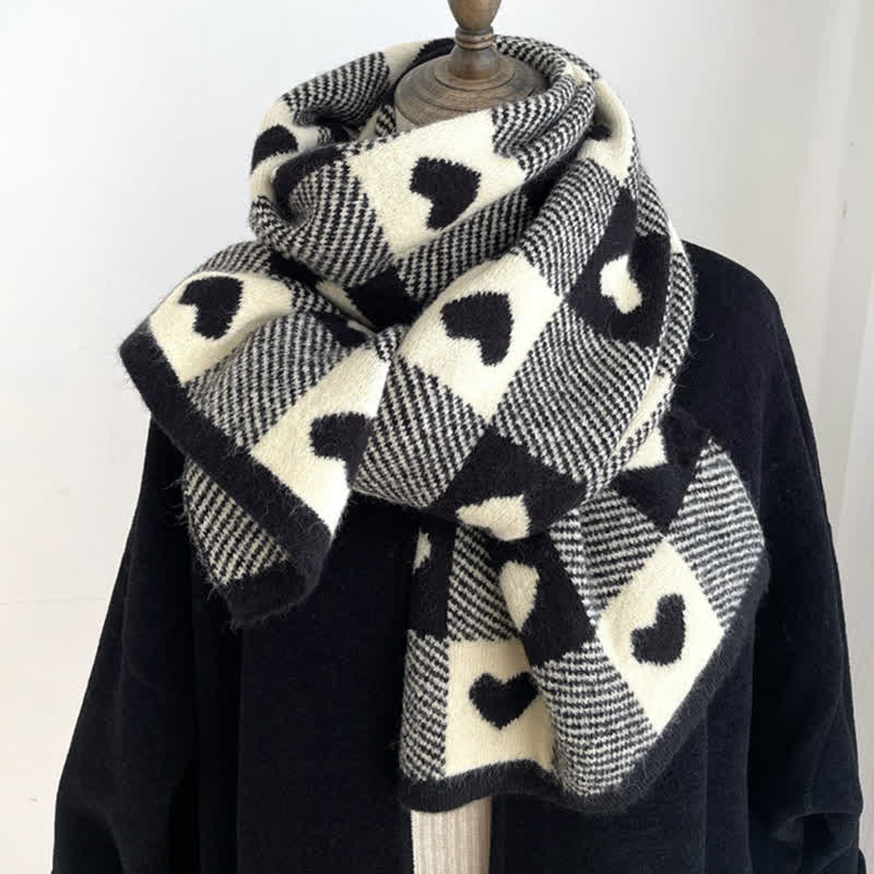 Women's Chunky Love Plaid Double-Sided Scarf - Black - image 0