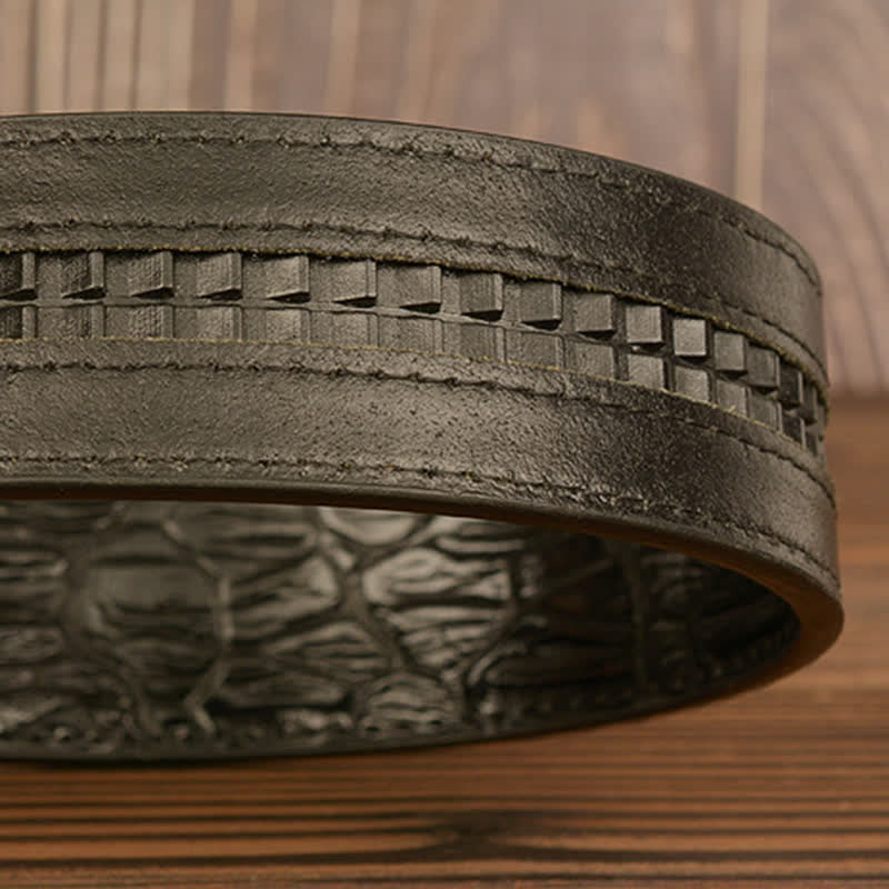 Men's Eagle Head Crocodile Embossed Leather Belt - image 10