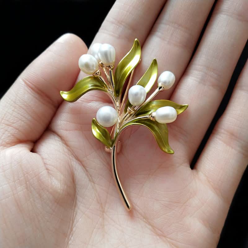 Women's Natural Pearl Olive Branch Brooch - image 3