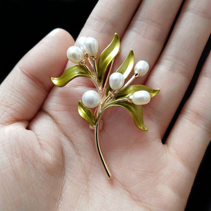Women's Natural Pearl Olive Branch Brooch - image 3