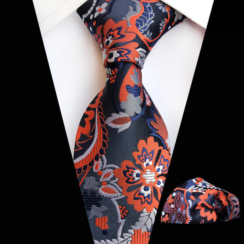 2Pcs OrangeRed Men's Paisley Cravat Necktie Set - OrangeRed - image 0
