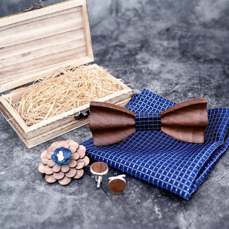 4Pcs Men's Black Walnut Wooden Bow Tie Set - image 1